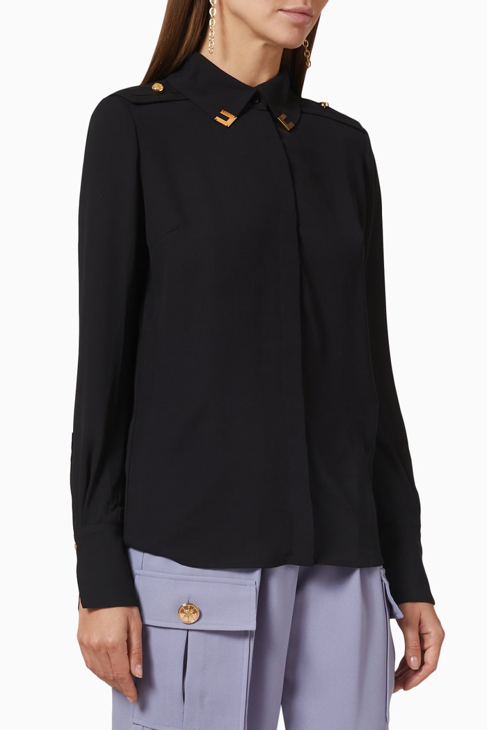 

Logo Collar Long Sleeve Shirt, Black