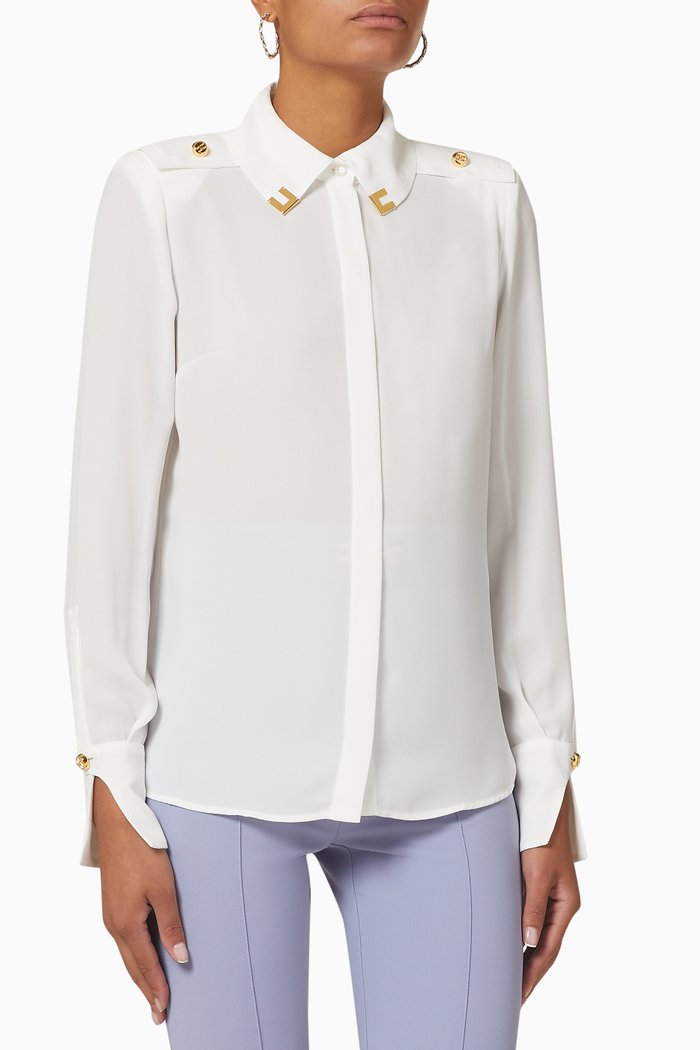 

Logo Collar Long Sleeve Shirt, White