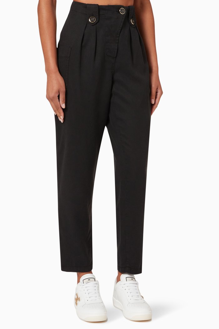 

High-waisted Pants in Lyocell Twill, Black