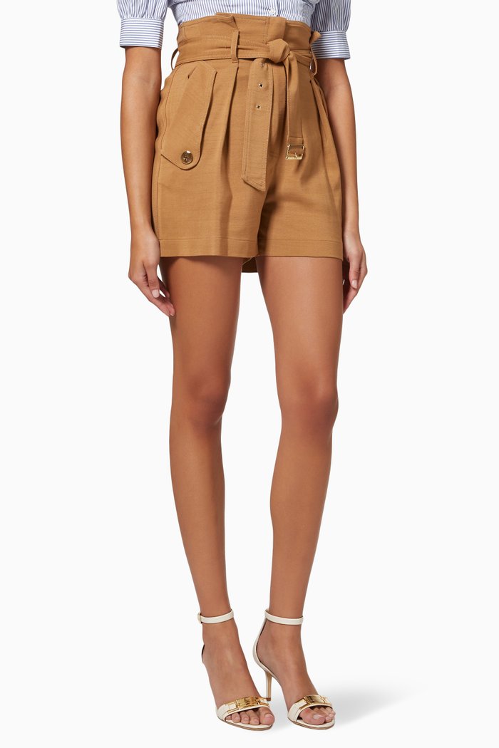 

Candy Shorts with Belt in Wool-viscose Gabardine, Brown