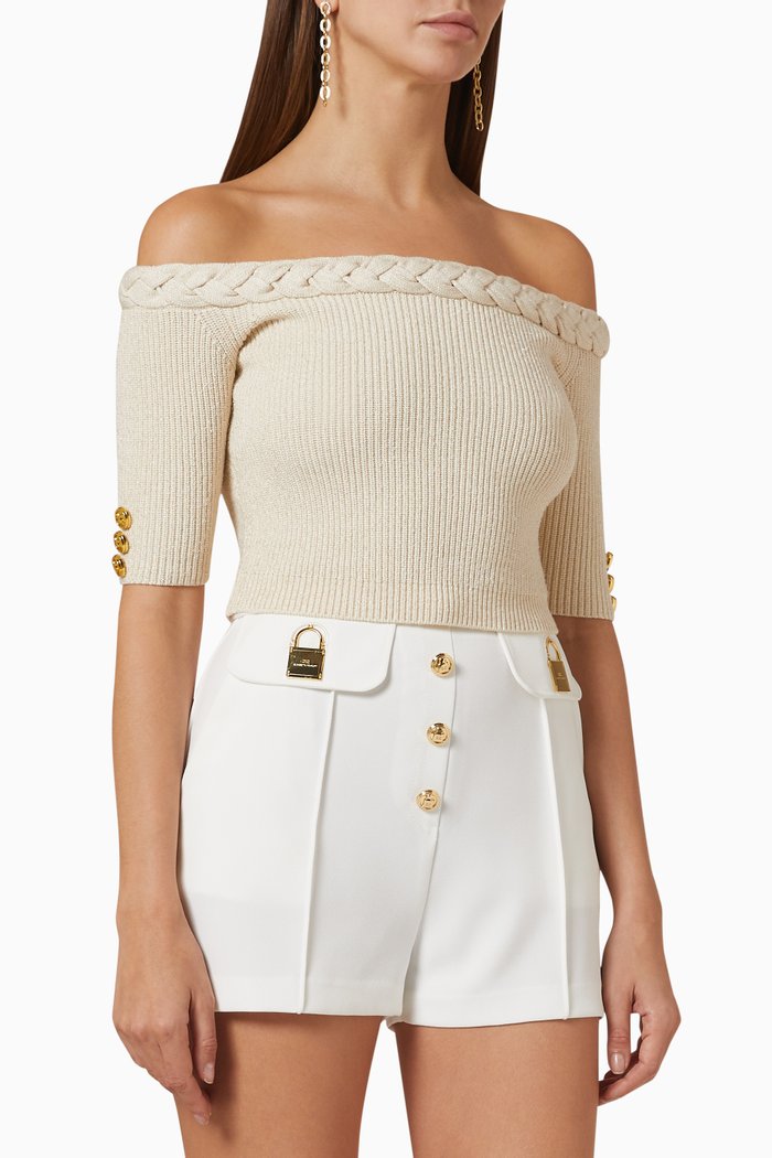 

Off-sholder Crop Sweater in Viscose Rib Knit, Neutral