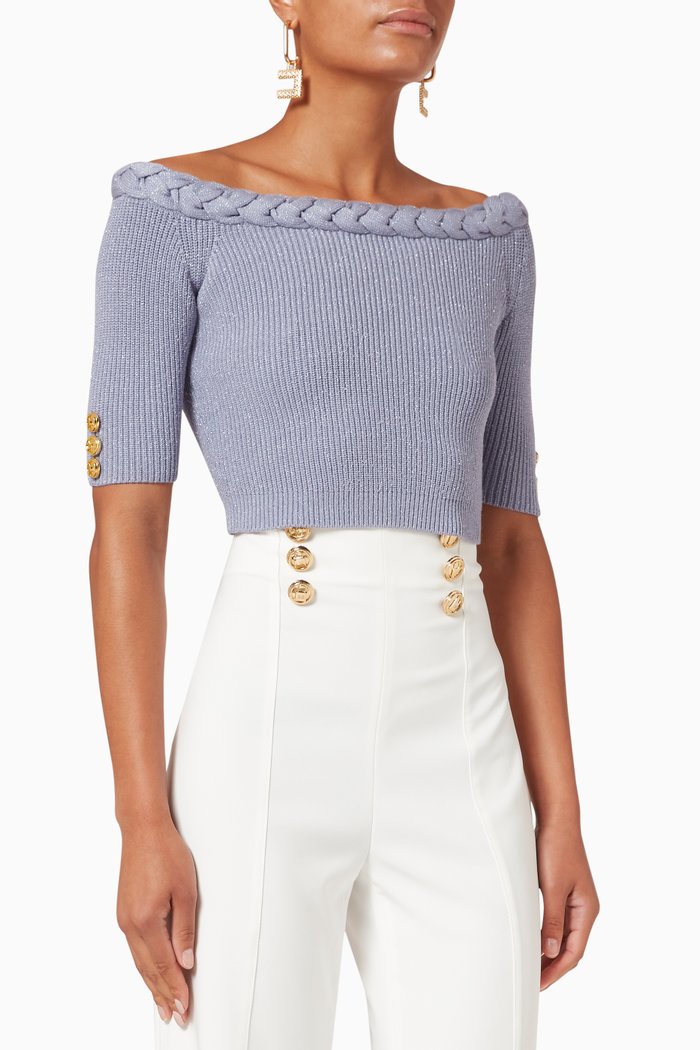 

Off-sholder Crop Sweater in Viscose Rib Knit, Purple