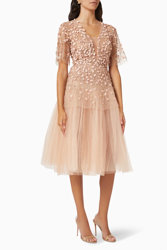 

Embroidered Dress in Tulle, Brown