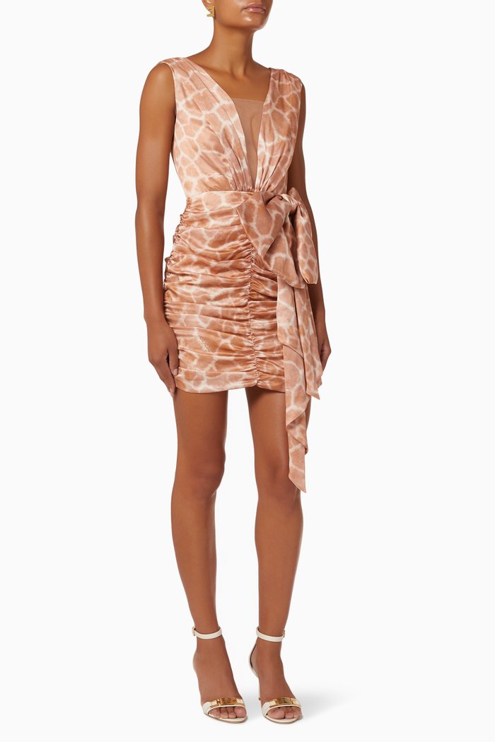 

Printed Mini Dress in Silk, Pink