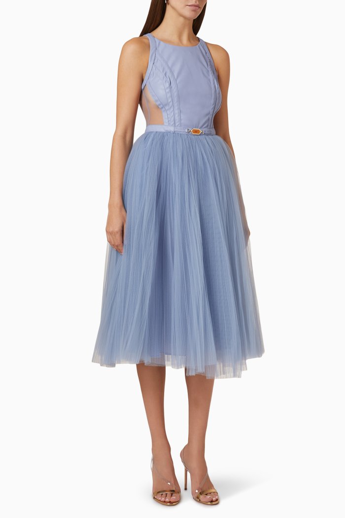 

Sleeveless Midi Dress in Tulle, Blue