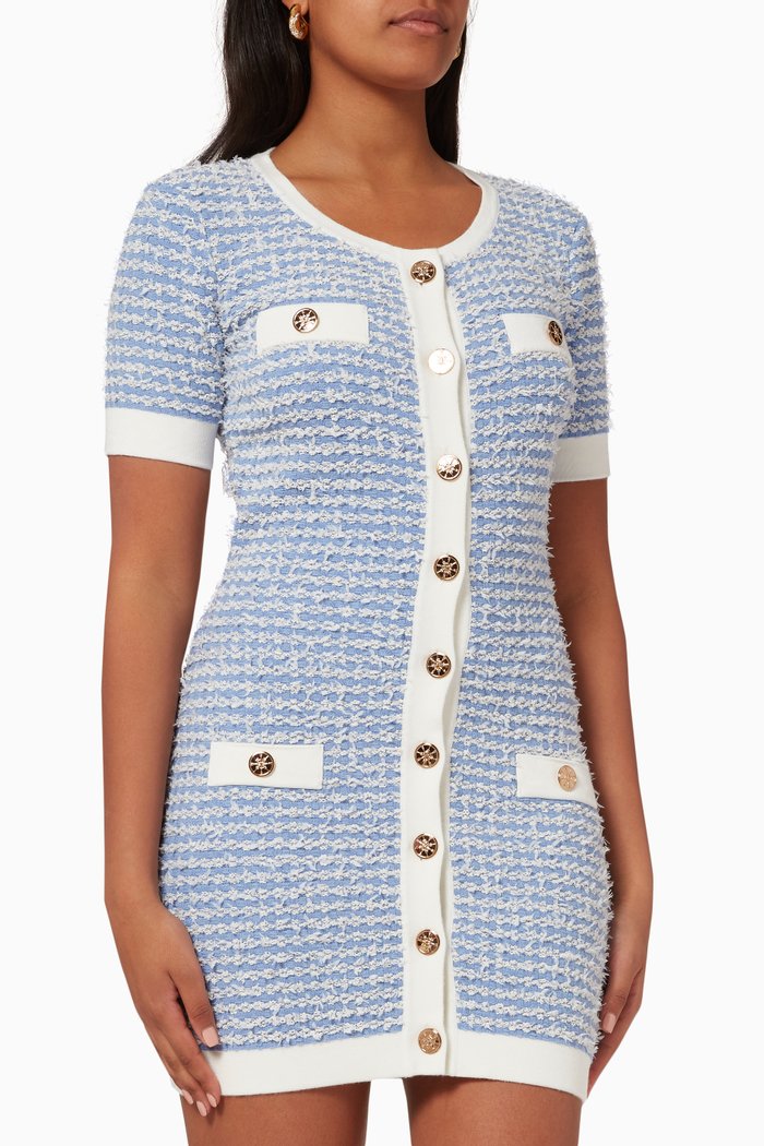 

Button-down Mini Dress in Tweed, Blue