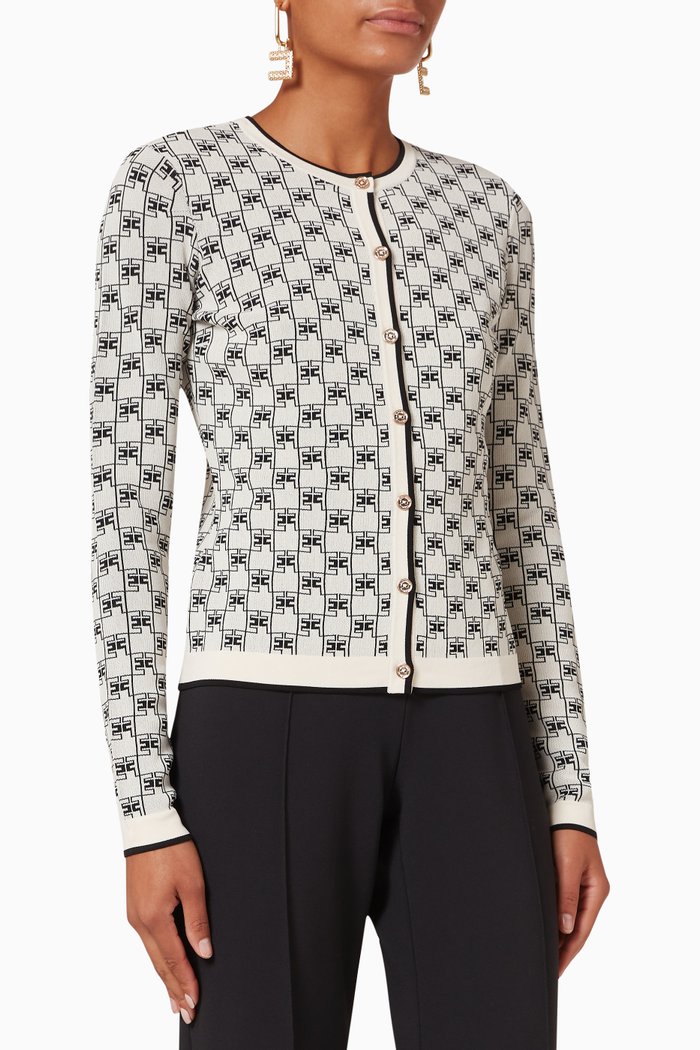 

Crewneck Cardigan in Viscose Knit, Neutral
