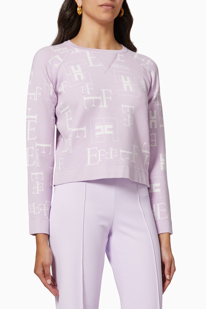 

Crewneck Sweatshirt in Lettering Knit, Purple