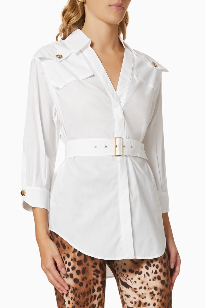 

Oversized Shirt with Belt, White