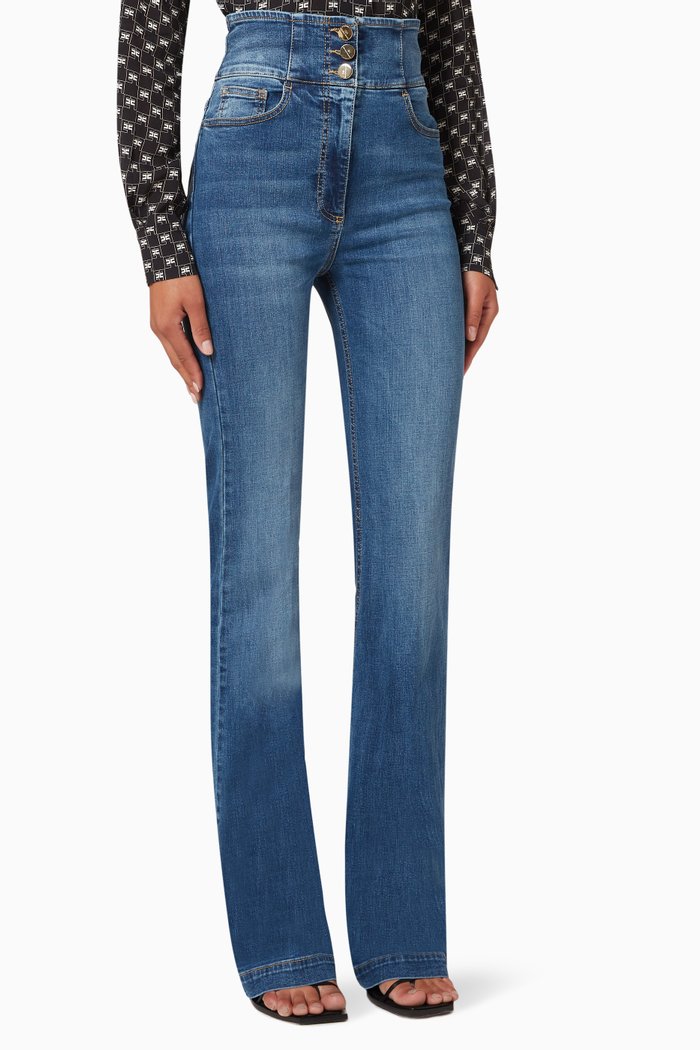 

High-waisted Jeans in Stretch Denim, Blue