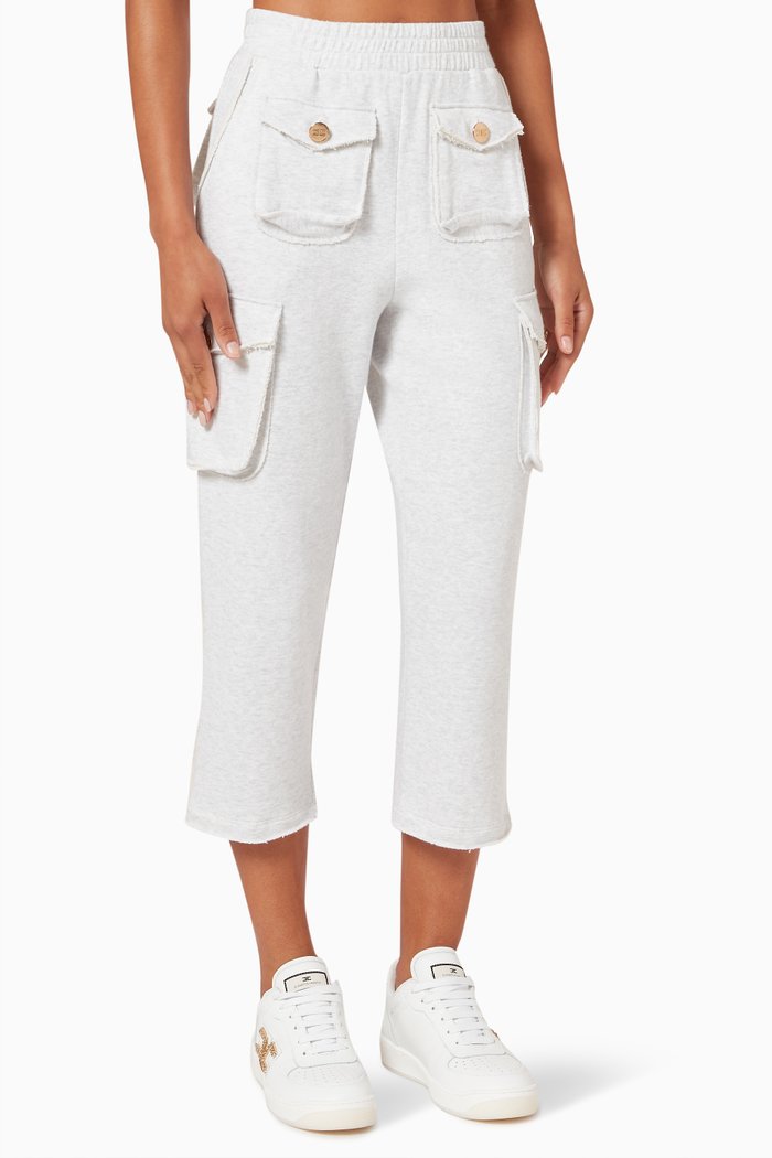 

Cropped Sweatpants in Washed Effect Melange Fleece, Grey