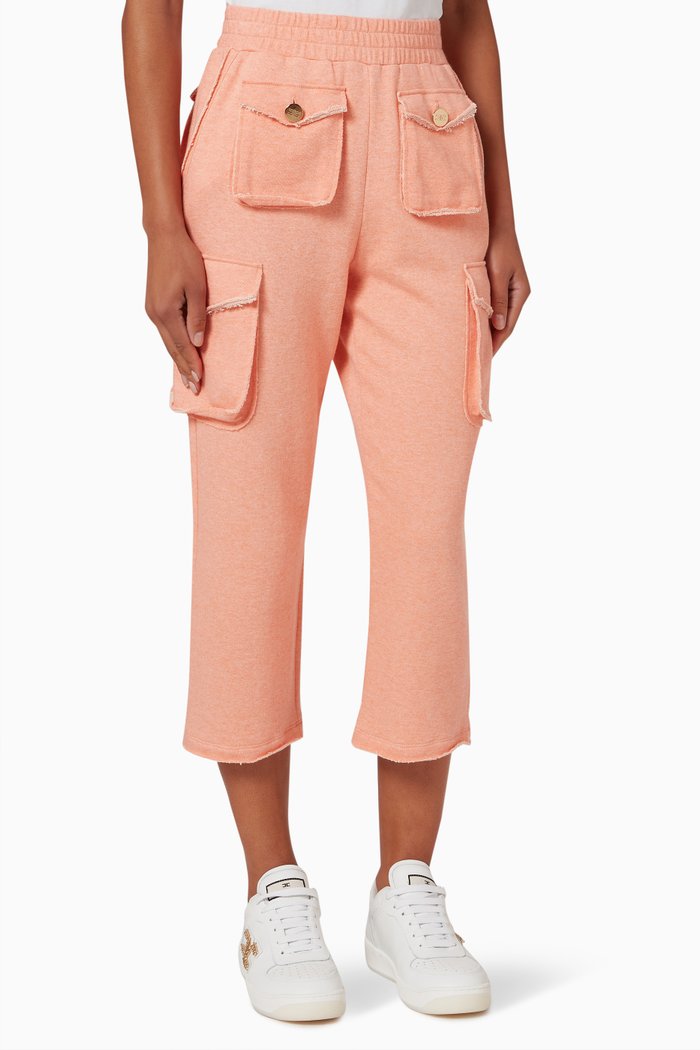 

Cropped Sweatpants in Washed Effect Melange Fleece, Orange