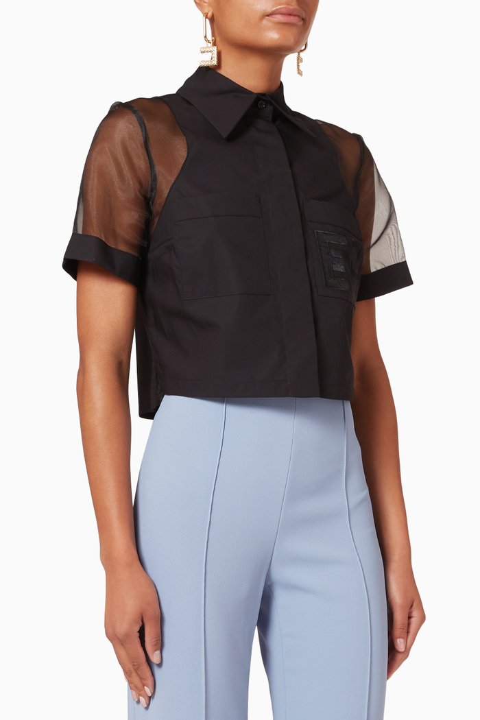 Short Shirt in Cotton Poplin, Black