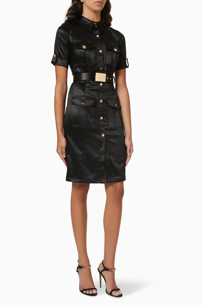 

Shirt Dress in Satin, Black