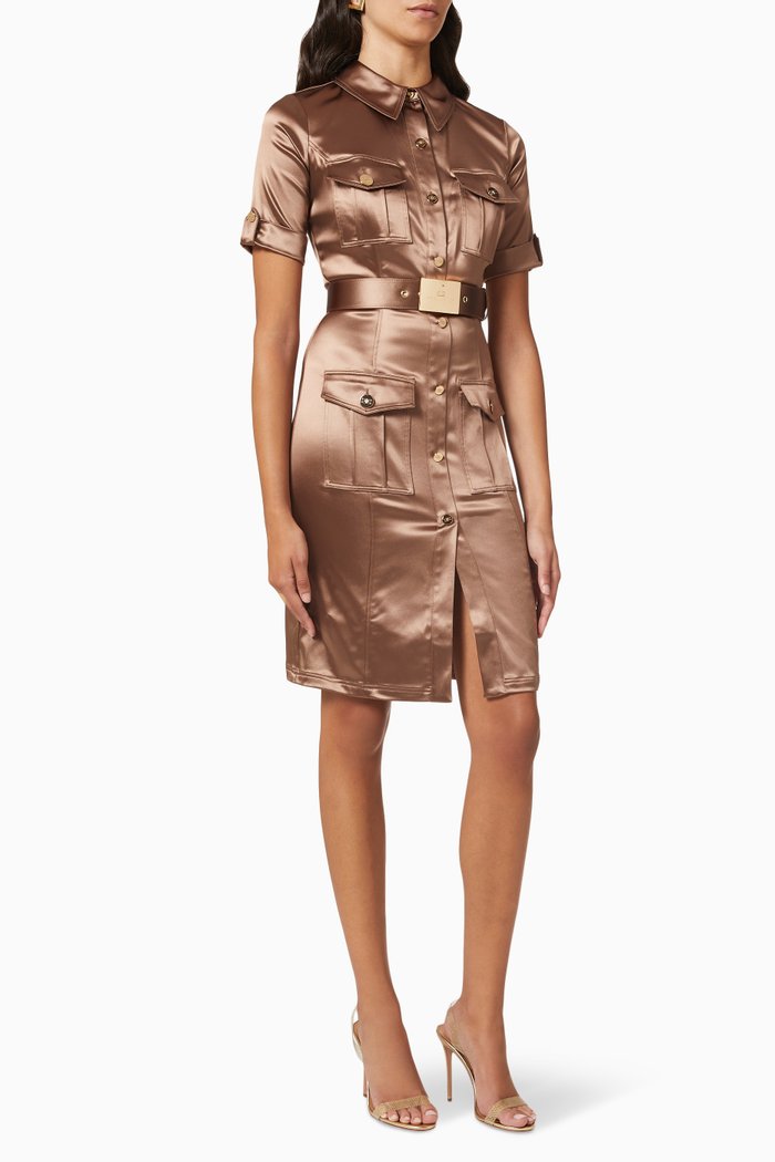 

Shirt Dress in Satin, Brown