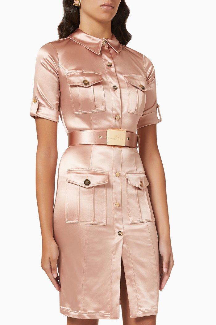 

Shirt Dress in Satin, Brown