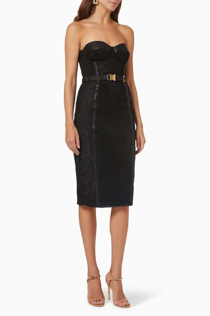 

Off-The-Shoulder Lace Midi Dress, Black
