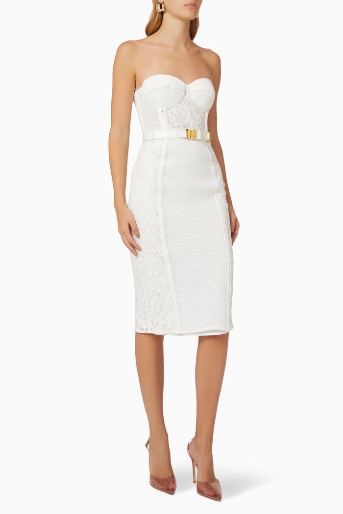 Off-The-Shoulder Lace Midi Dress, White