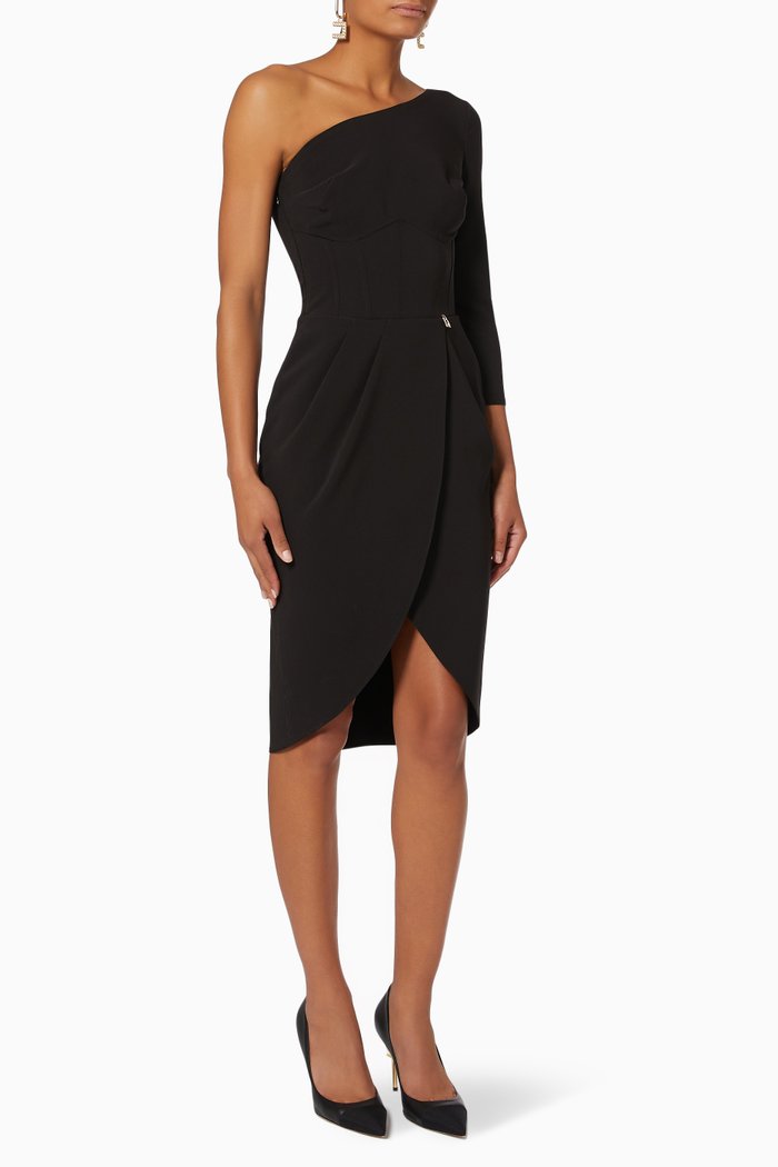 

One-shoulder Dress in Bi-elastic Fabric, Black