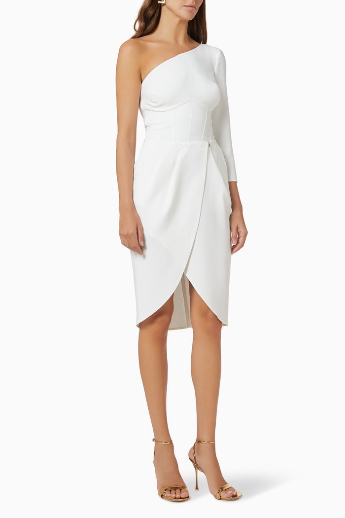 

One-shoulder Dress in Bi-elastic Fabric, White