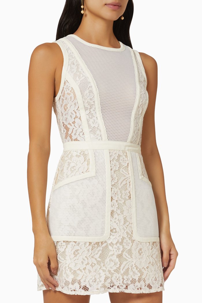 Mini Dress in Rebrodé Lace, White