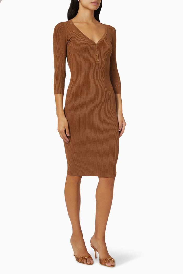 

Pencil Dress in Rib Knit, Brown