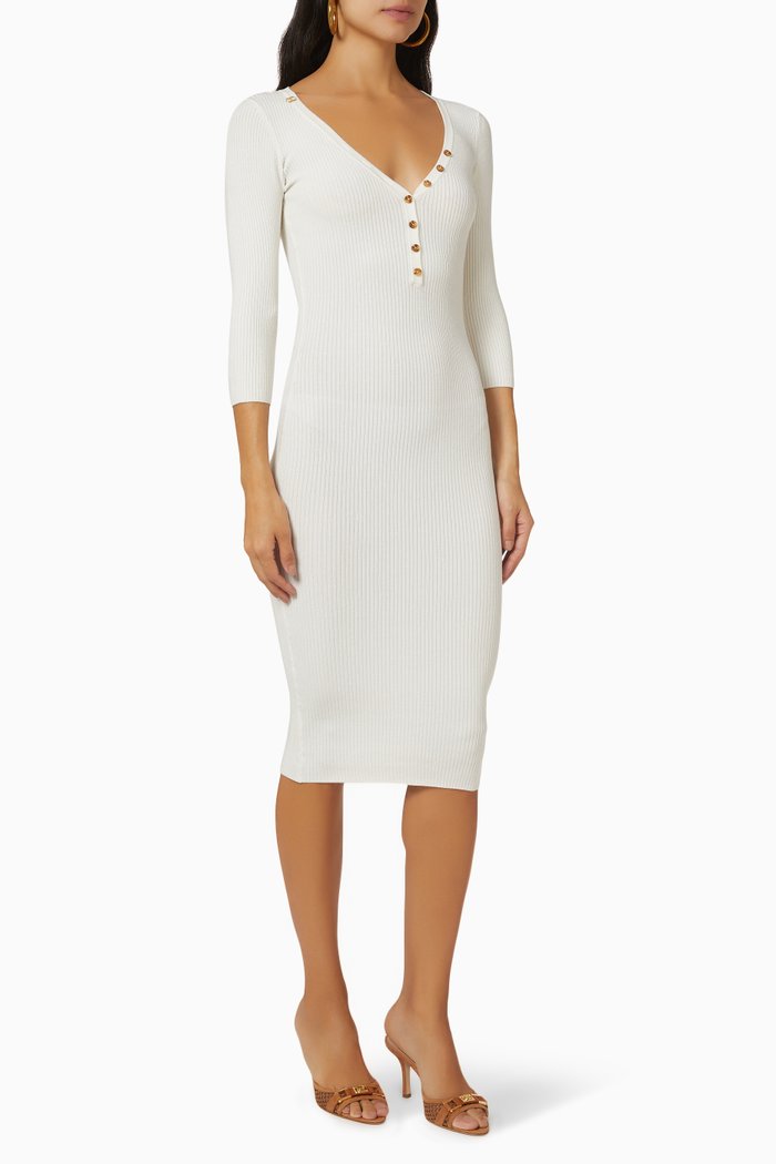

Pencil Dress in Rib Knit, White