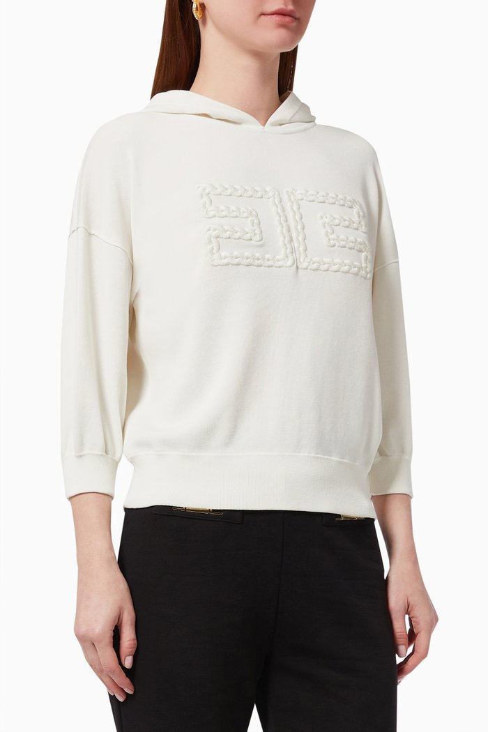 

EF Hooded Sweatshirt in Cotton-blend Fleece, White