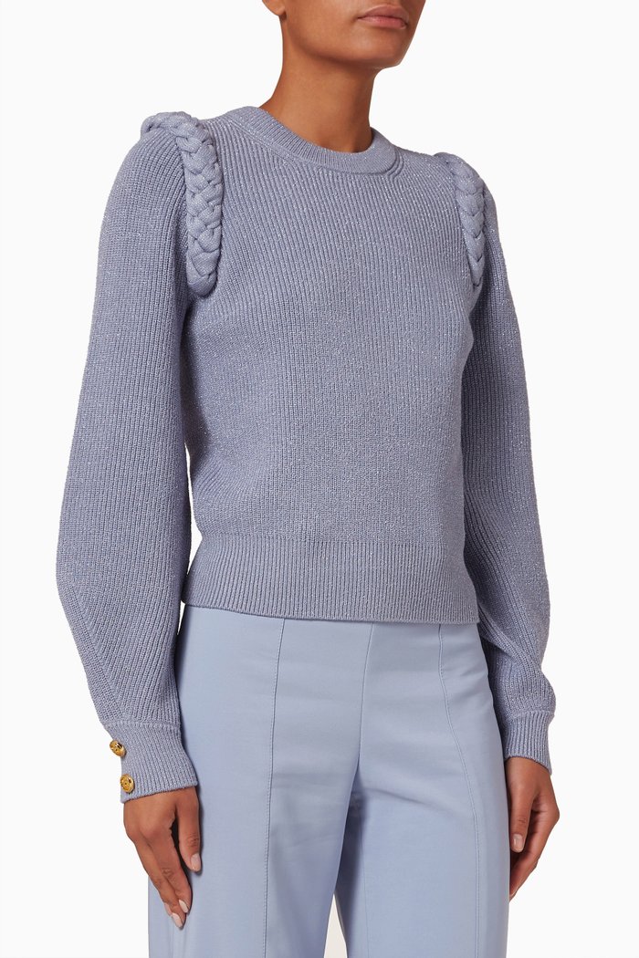 

Balloon Sleeve Sweater in Viscose Rib Knit, Purple