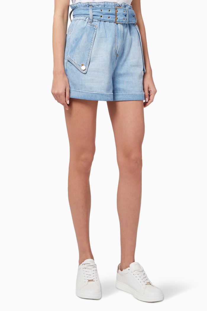 

High-waisted Shorts in Cotton Denim, Blue
