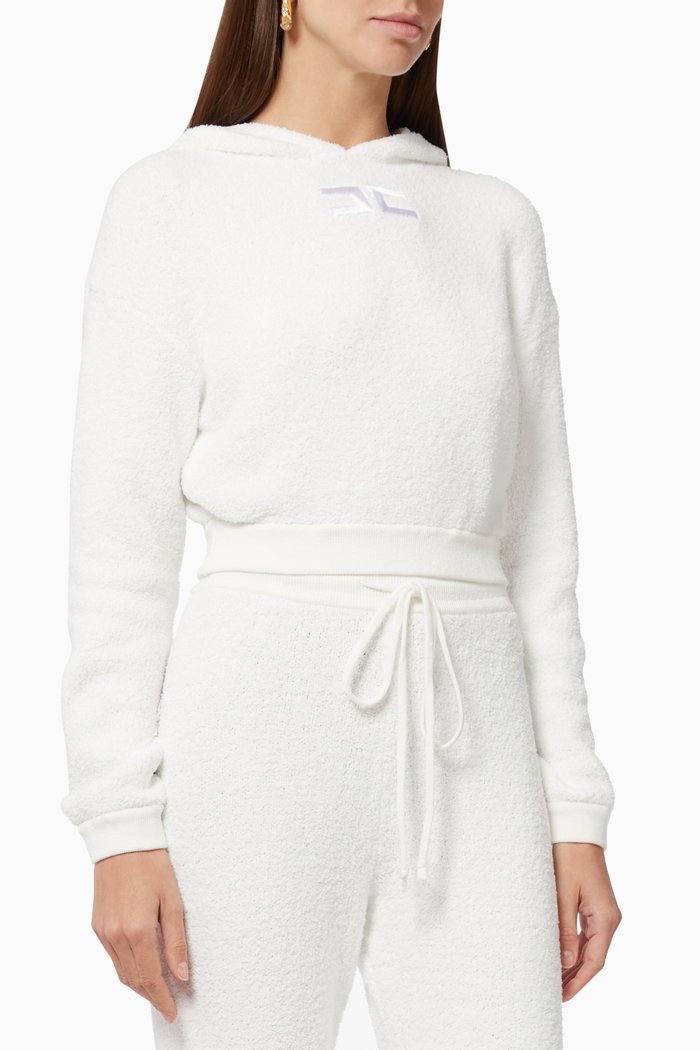 

Crop Hooded Sweatshirt in Fleece, White