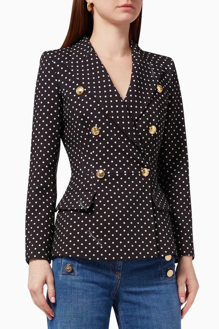 

Polka Dots Double-breasted Jacket in Double Crêpe, Black