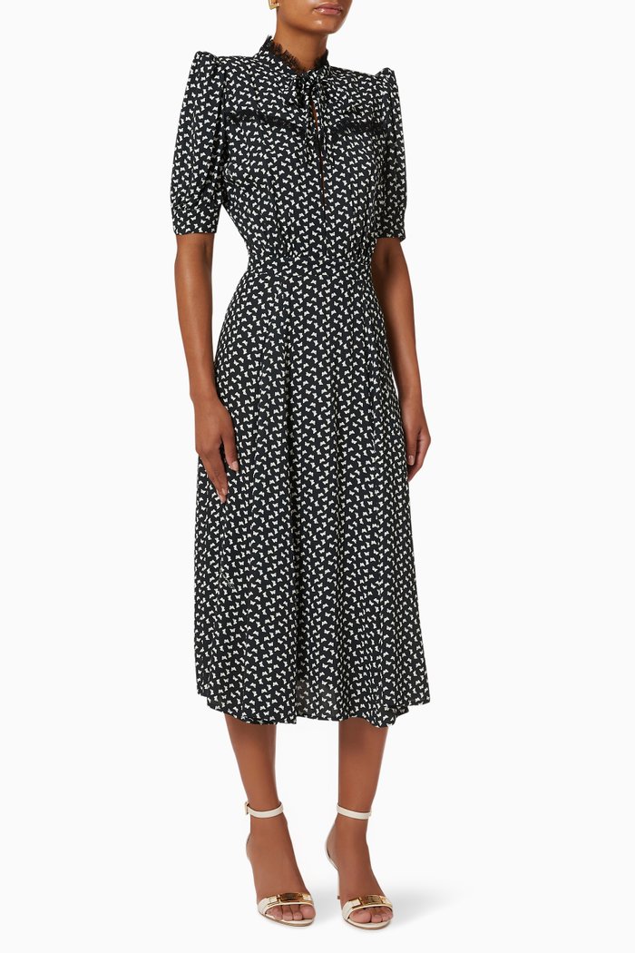 Printed Shirt Dress, Black