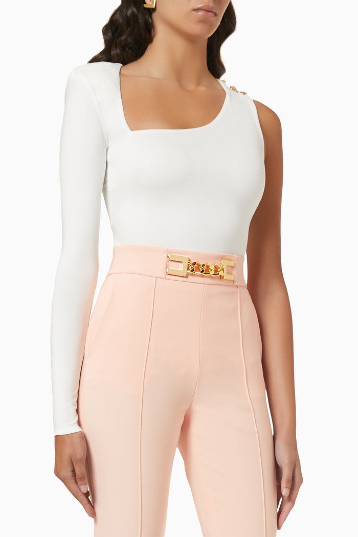 Asymmetrical One-Shoulder Bodysuit, White