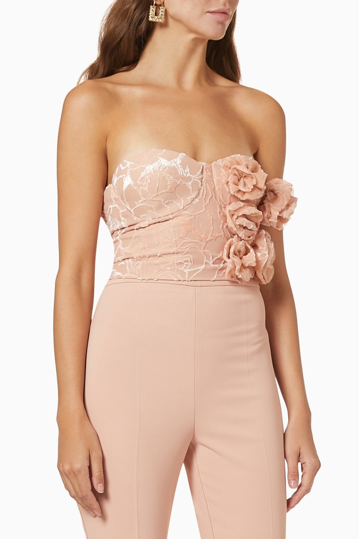 

Bustier Top with Burnout Roses, Brown
