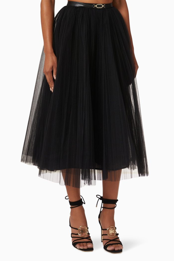

Belted Tutu Midi Skirt, Black