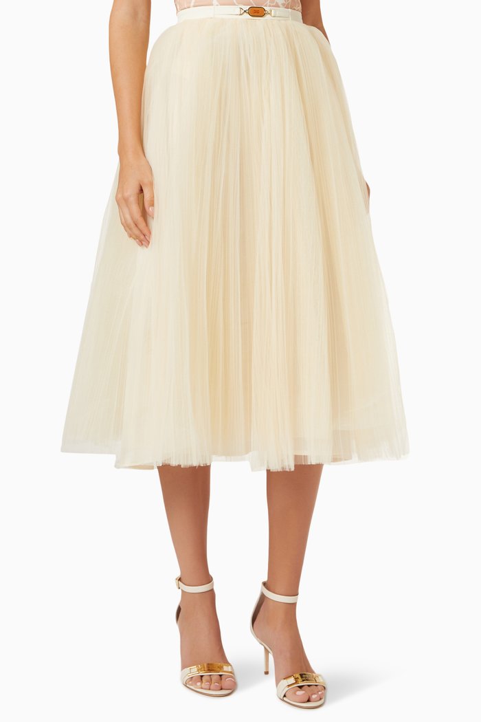 

Belted Tutu Midi Skirt, Neutral