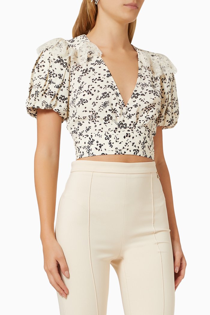 

Lace-trimmed Floral Blouse, Neutral