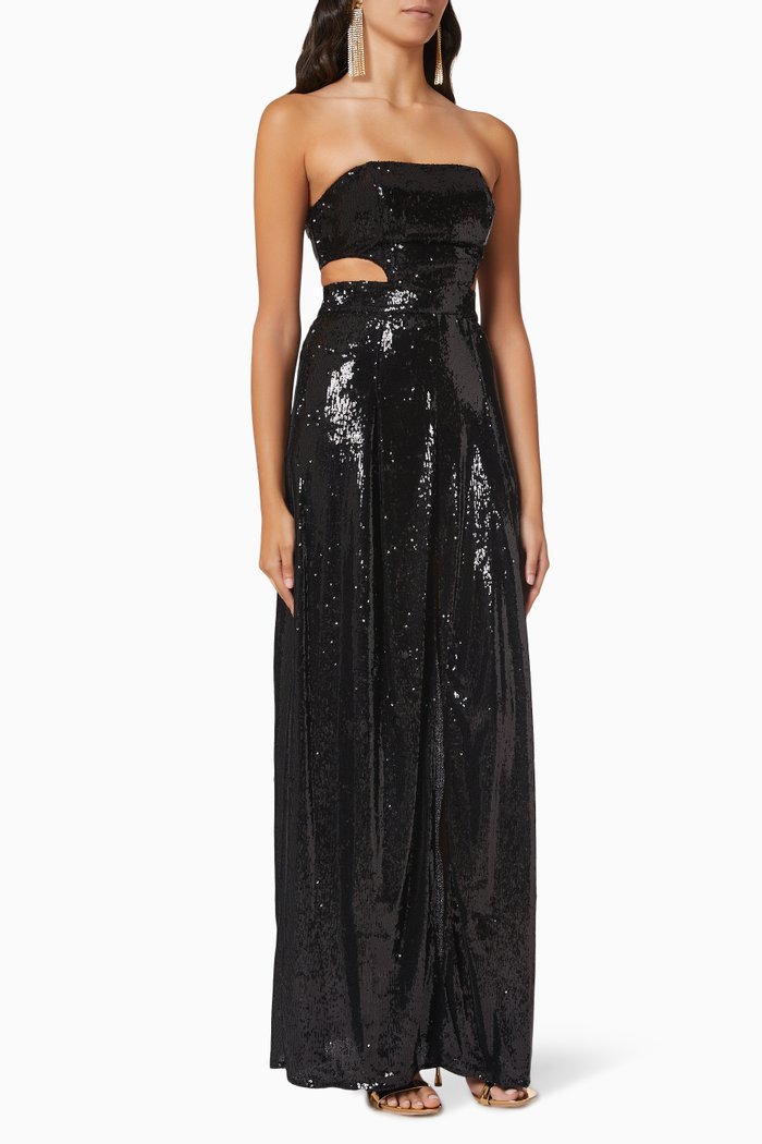 

Off-The-Shoulder Metallic Gown, Black