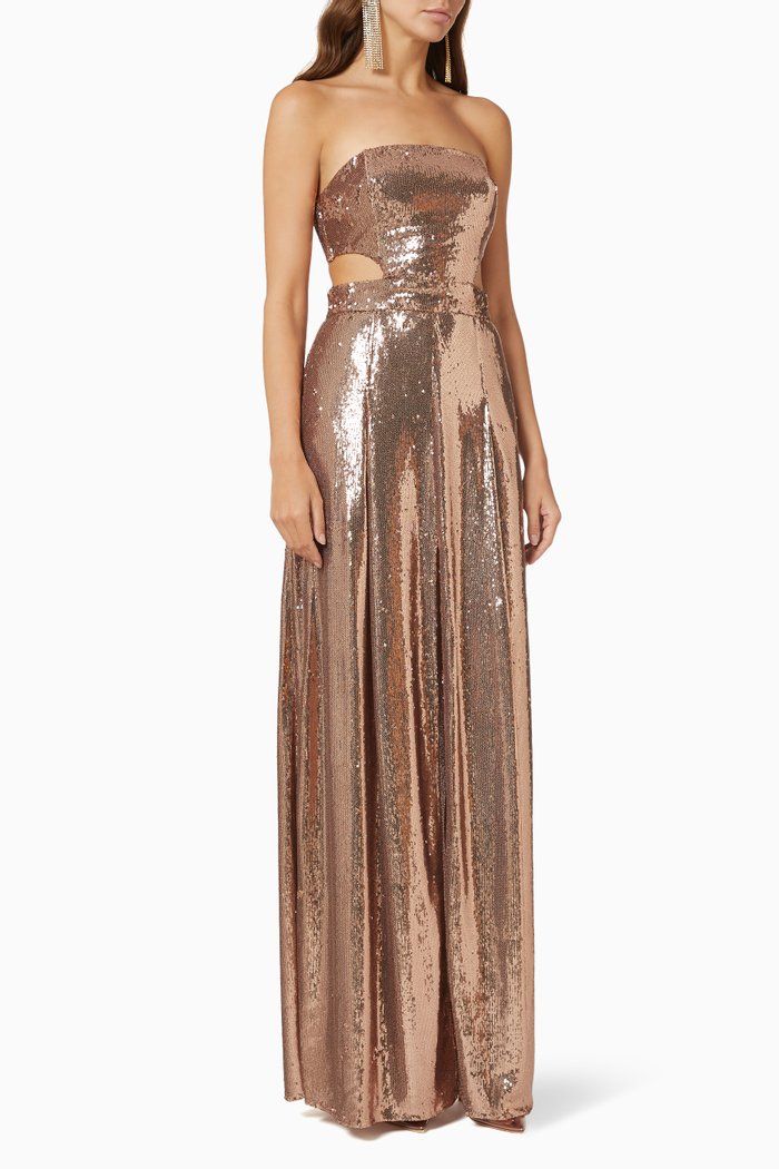 

Off-The-Shoulder Metallic Gown, Pink