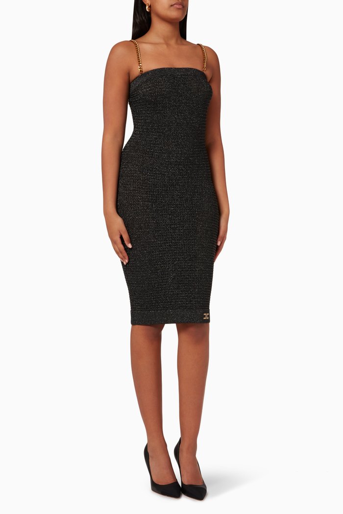 

Bandeau Sheath Dress in Lurex Knit, Black
