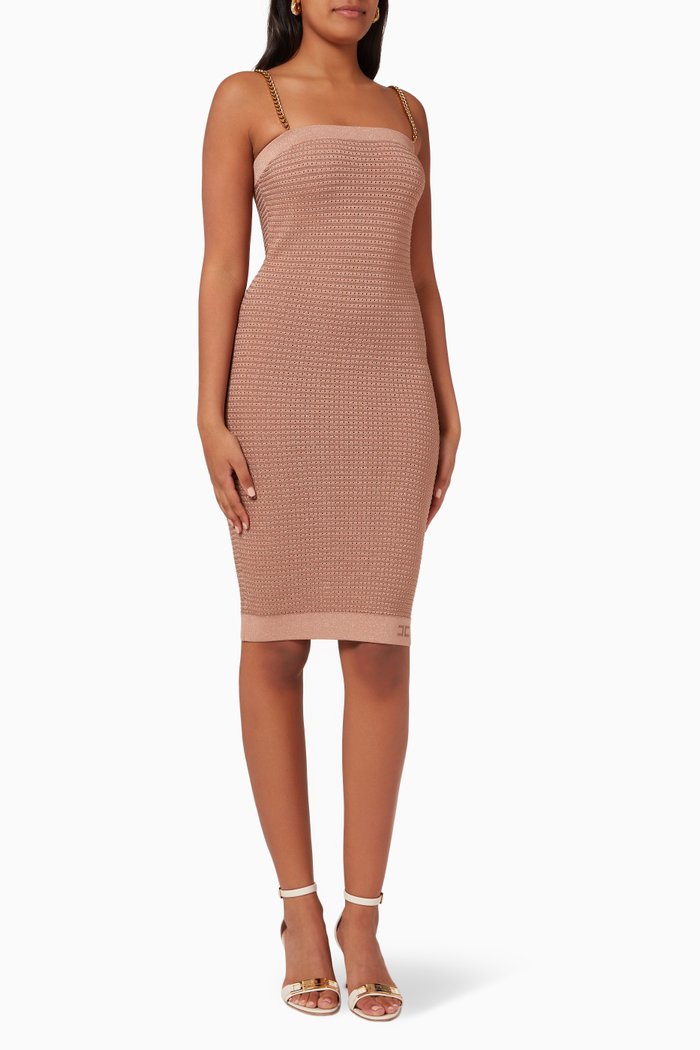 

Bandeau Sheath Dress in Lurex Knit, Brown