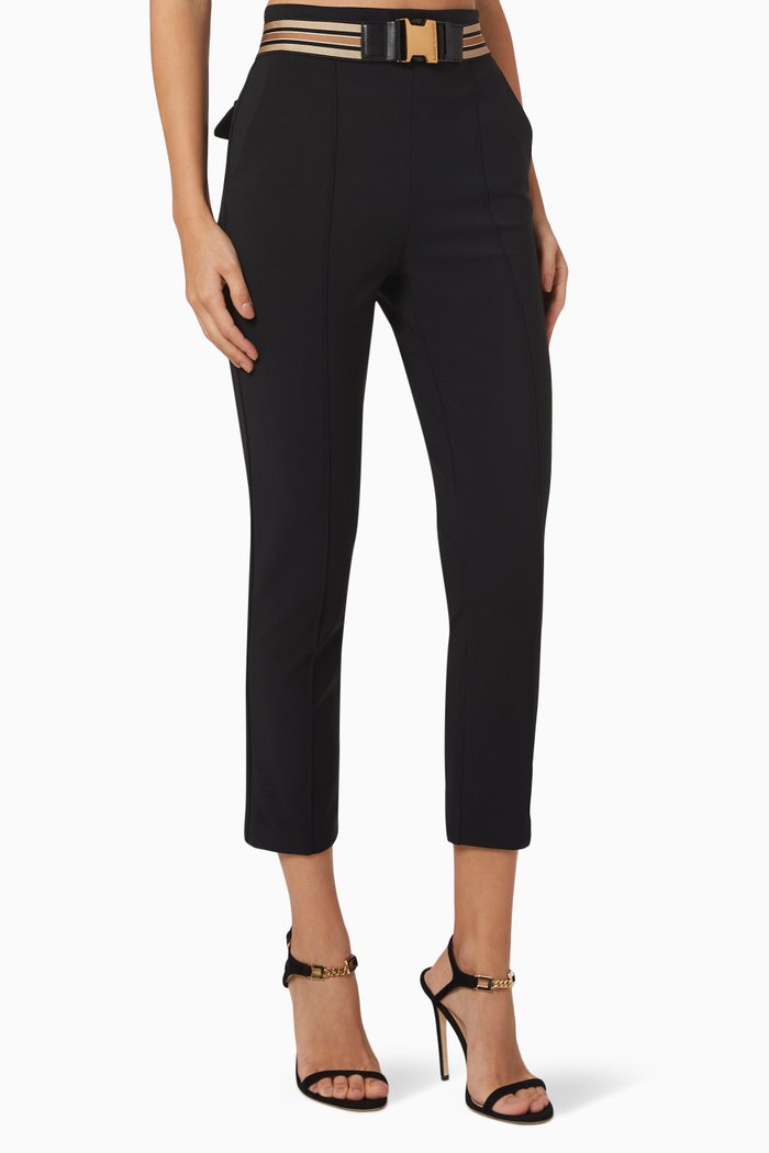 

Cropped Pants with Elasticated Belt, Black