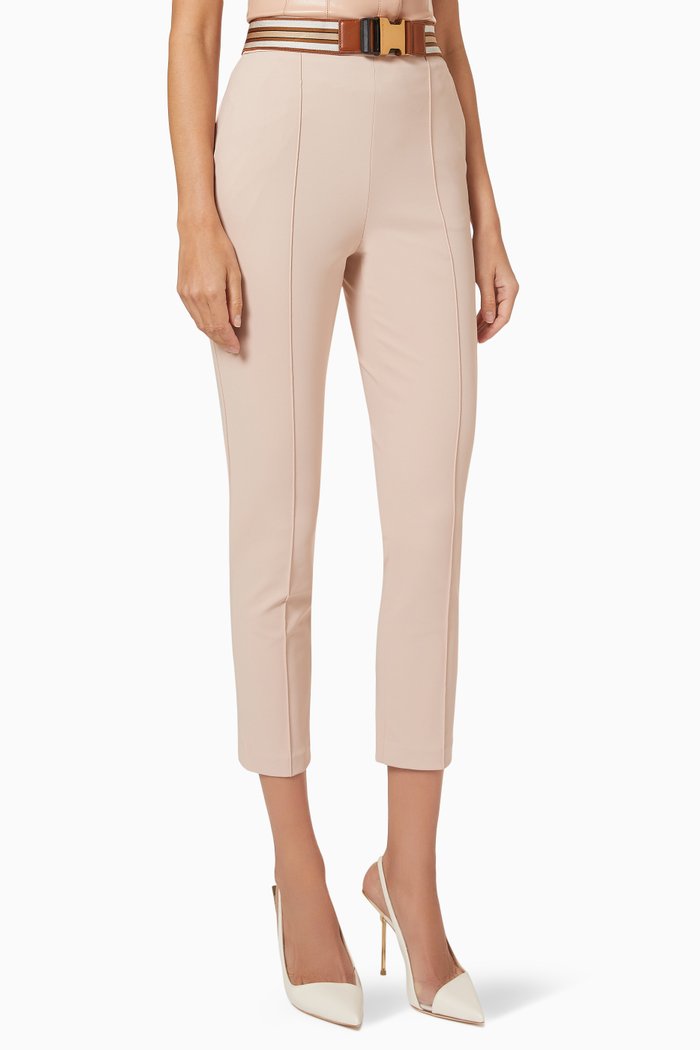 Cropped Pants with Elasticated Belt, Brown