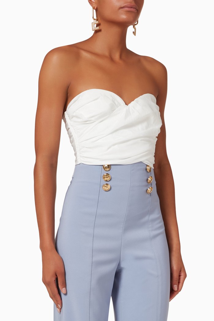 

Gathered Bustier Top in Ottoman Fabric, White