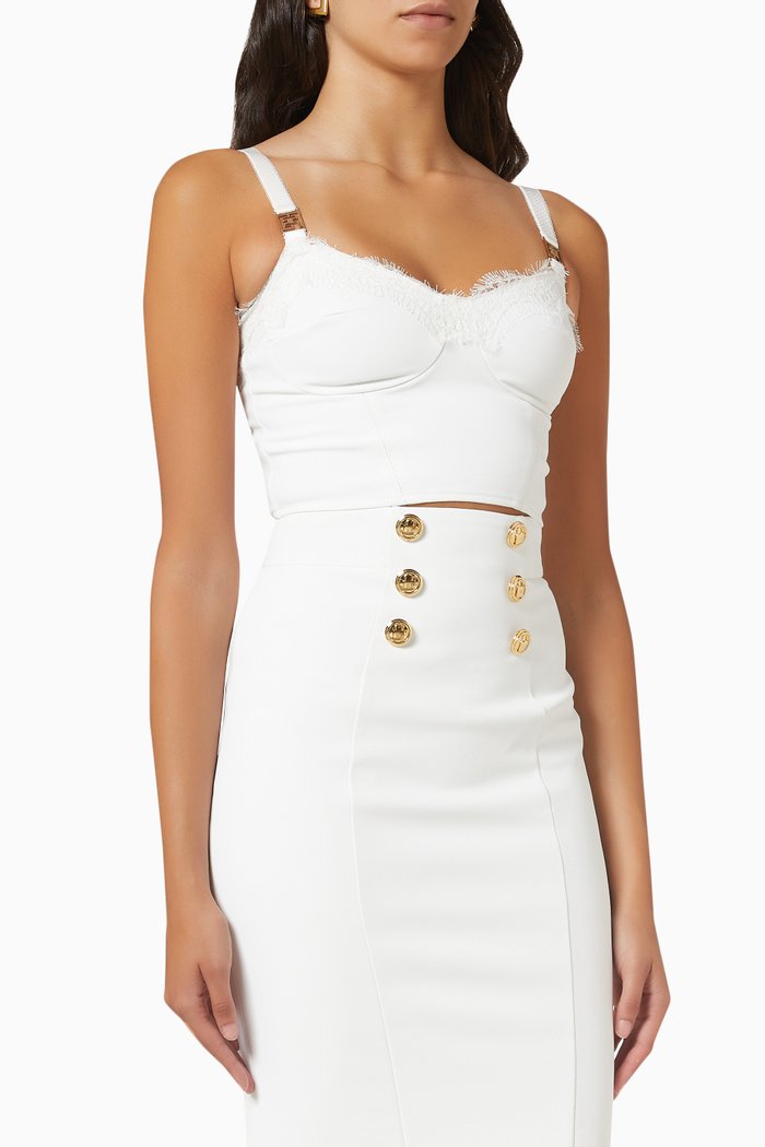 Rebrodé Lace Bustier Top, White