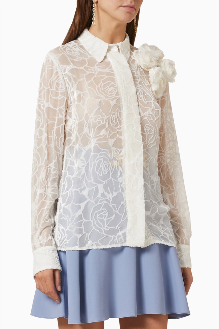 

Devoré Rose Shirt in Mesh, White