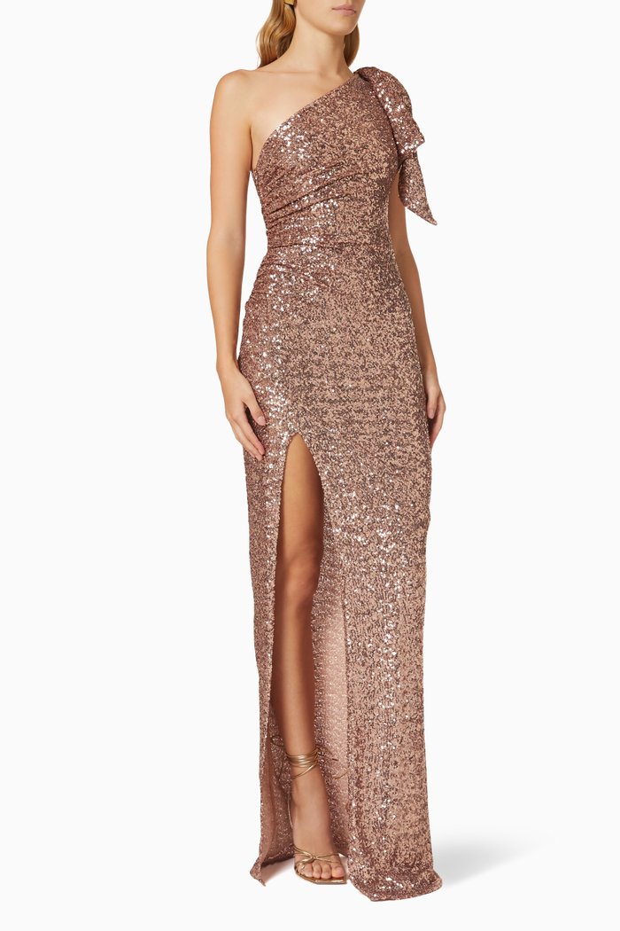 

Asymmetrical Sequin Gown, Pink