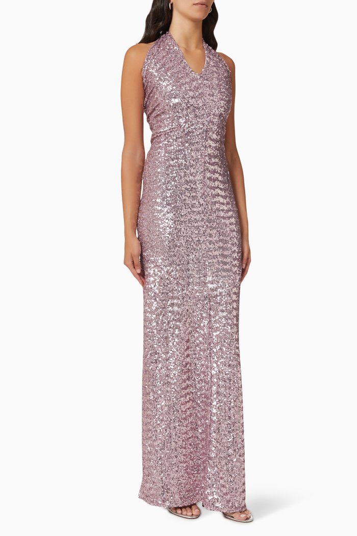 

Asymmetrical Sequin Gown, Purple