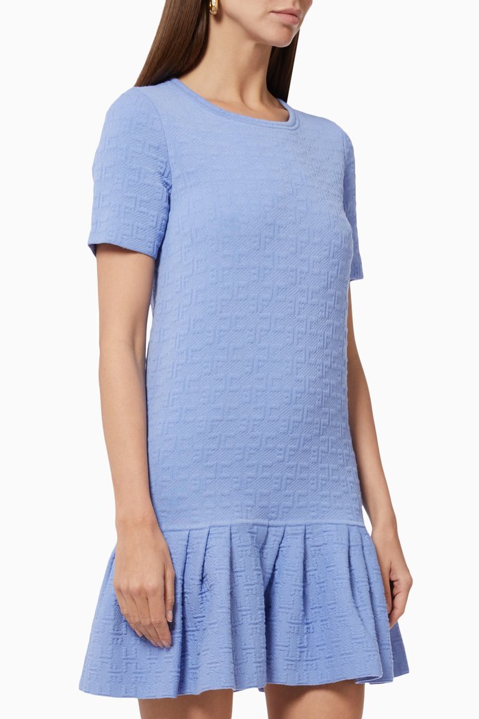 

Mini Dress in Monogram Motif Viscose Knit, Blue